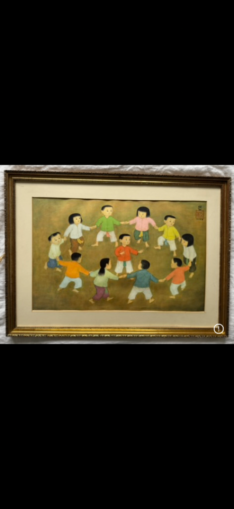 Art: Painting By Mai Thu,  Titled: Ring a Ring a Roses, Framed, no glass. 