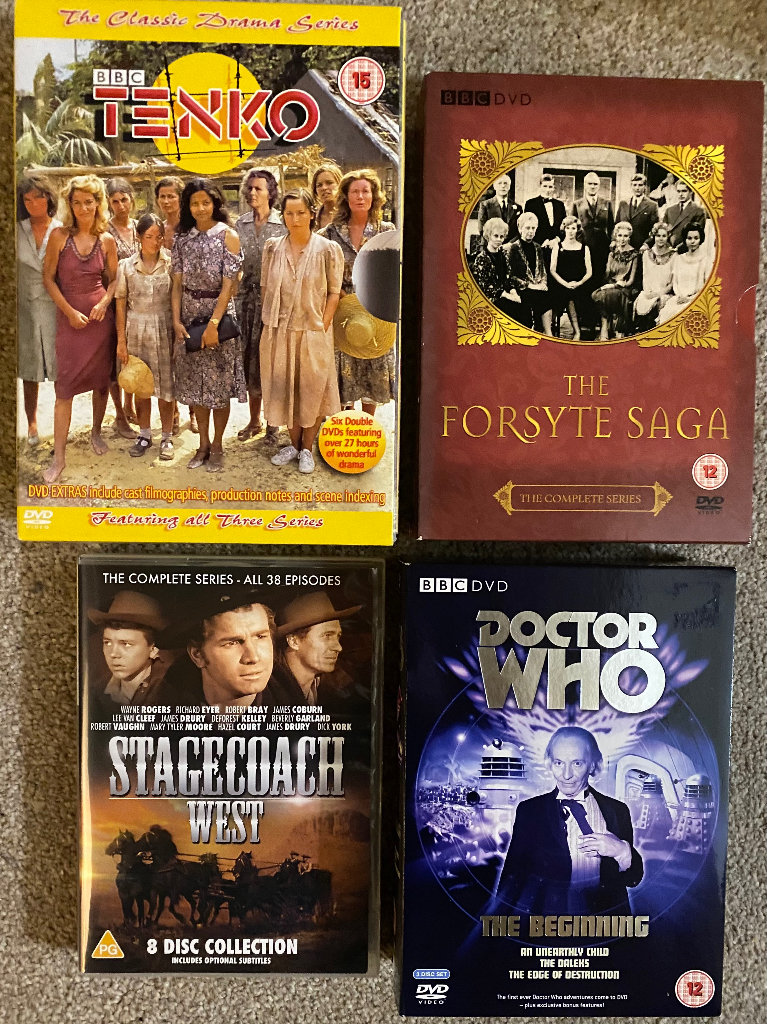 Doctor Who, Forsyte Saga, Stagecoach Weat, Tenko, box sets