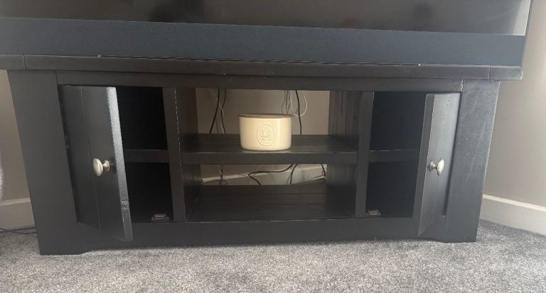 Black Wooden TV Unit with Storage – Good Condition