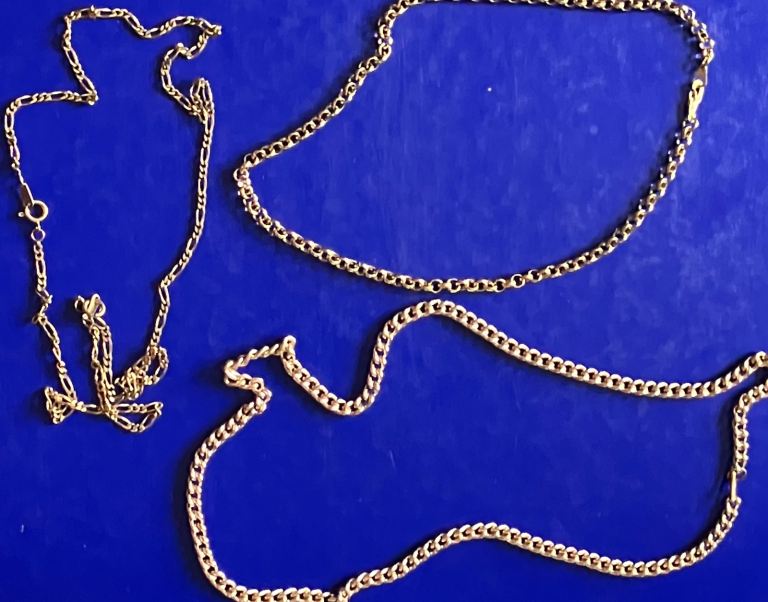 Ladies jewellery 3xrolled gold belcher chain & rolled gold Cuban links curb chains.