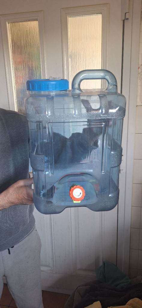 Large Blue Plastic Water Container with Tap – Good Condition