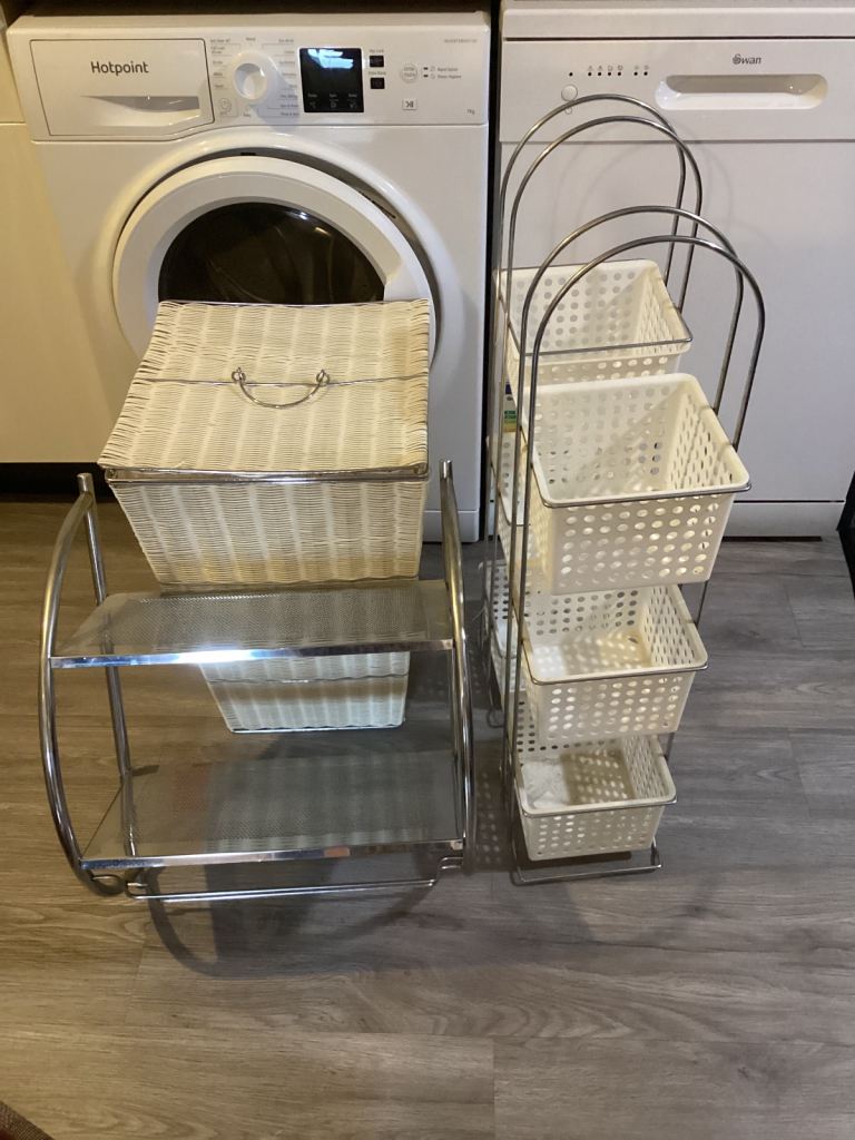 Chrome and Wicker Storage Unit with Baskets – Good Condition