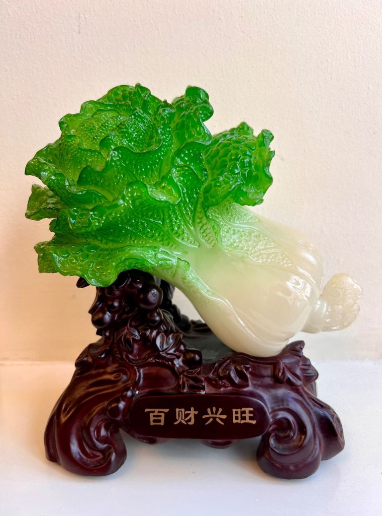 Feng Shui Chinese Fortune Cabbage Statue 20cm Resin Jade Style Wealth Decor