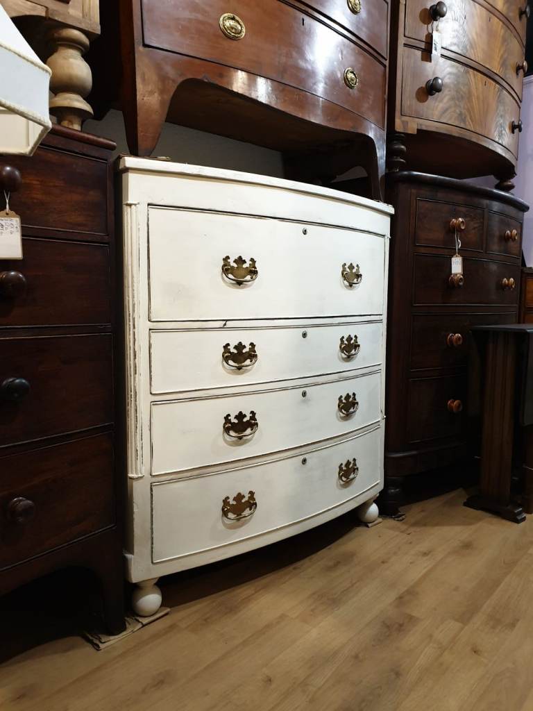 Antique Victorian Bow Front Large Chest Of Drawers in french white