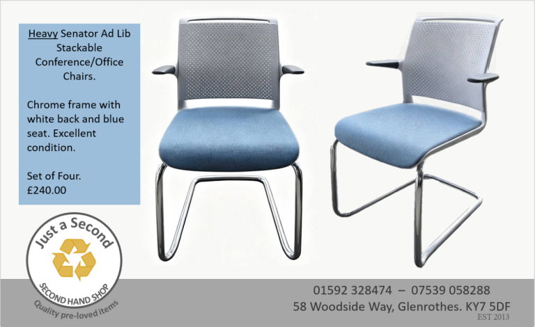 Senator Ad Lib Stackable Conference/Office Chairs - Chrome Frame, Blue Seat, Set of 4