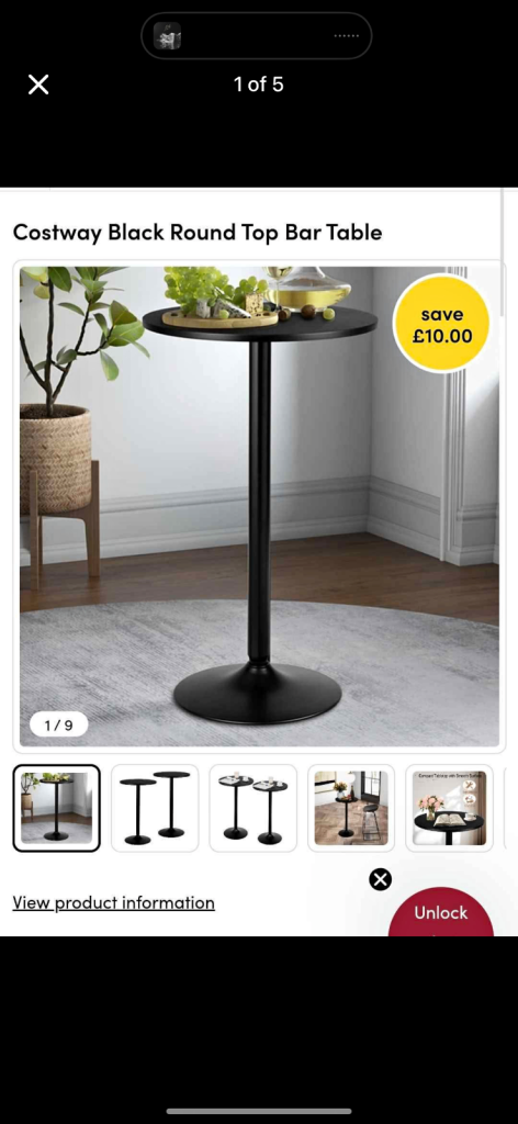 Costway Black Round Top Bar Table
