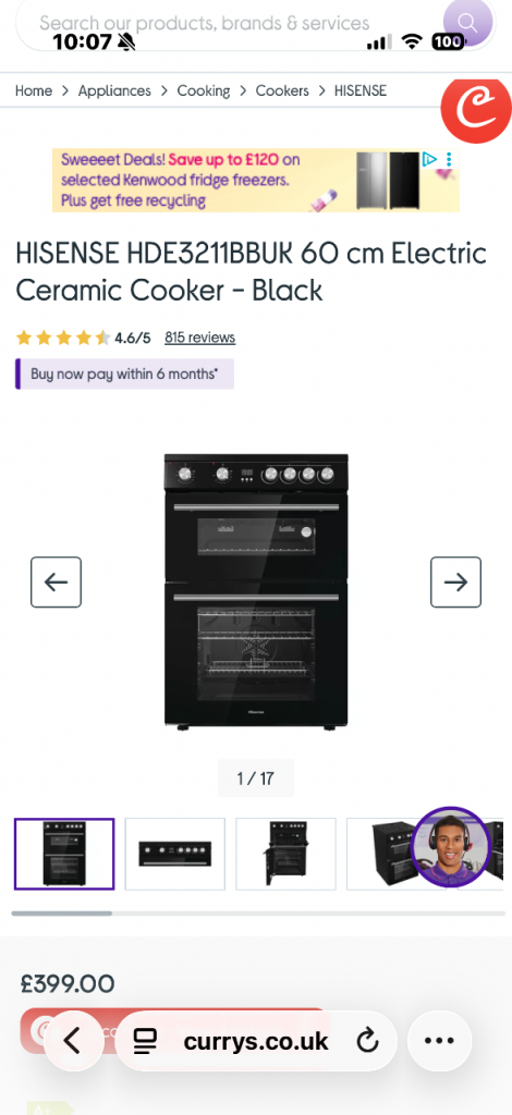 Hisense HDE3211BBUK 60cm Electric Ceramic Cooker - Black