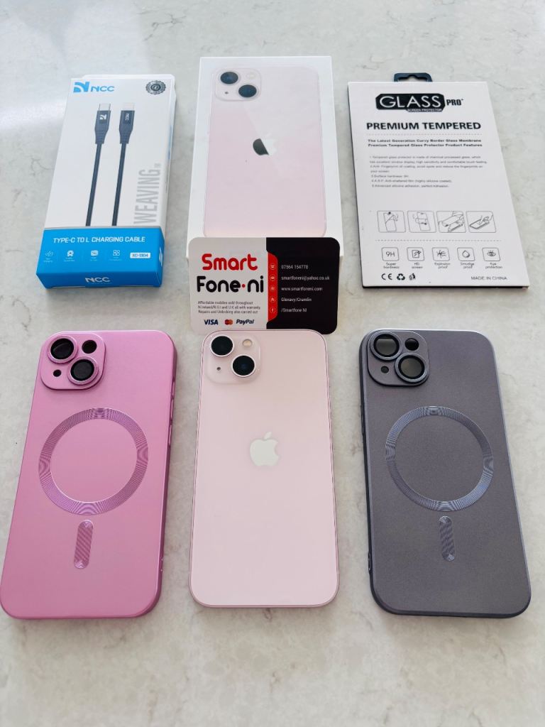 Pink iPhone 13 128GB. 6 month warranty. Lisburn. Delivery available 