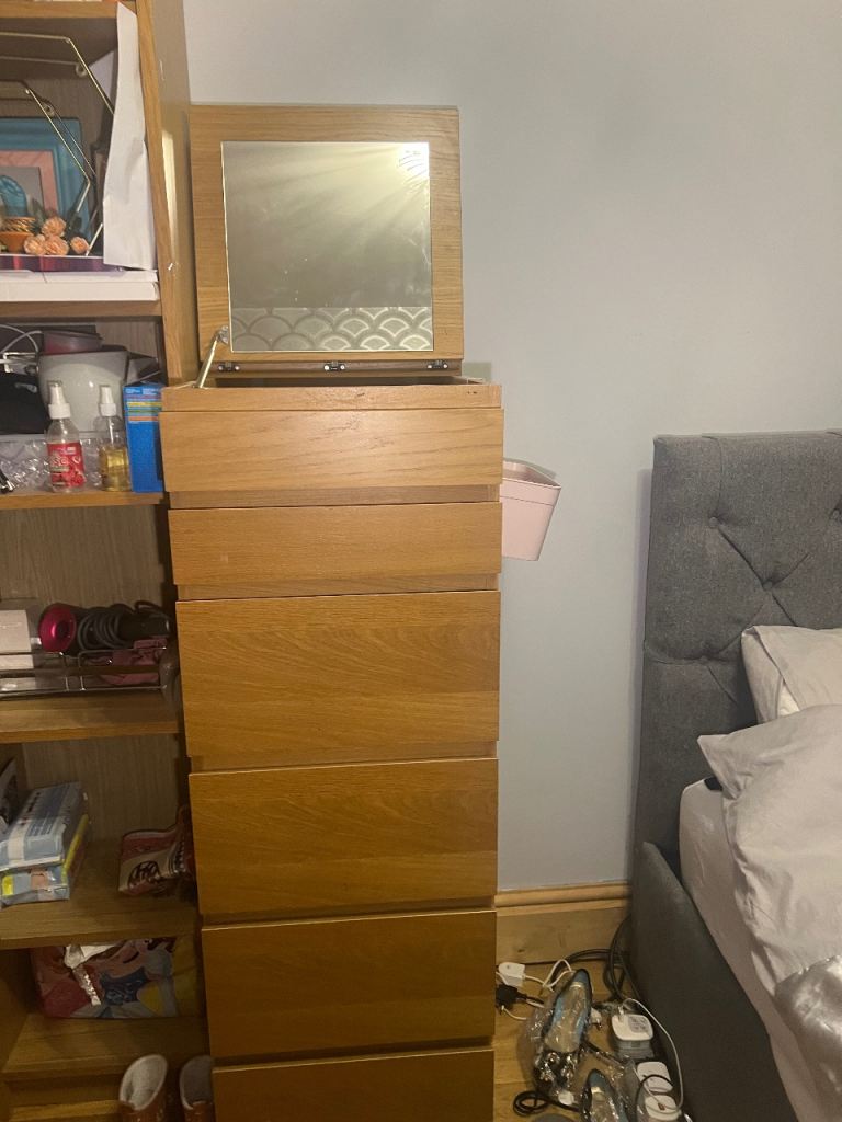 Chest of 6 drawers, OAK stained mirror glass, 40x123 cm