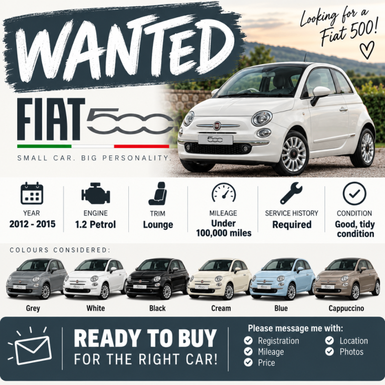 WANTED - Fiat 500 Lounge 1.2 - 2012 to 2015