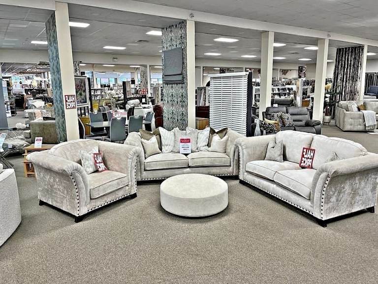 Cream Fabric Sofa Set with Armchair and Footstool