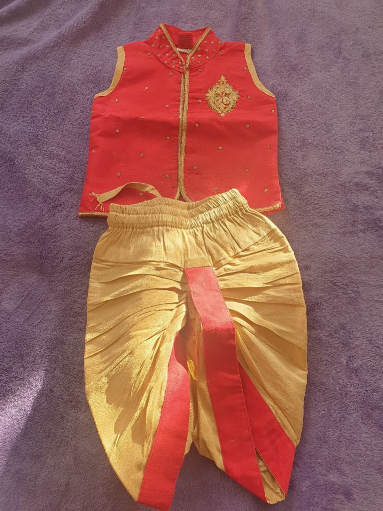 Red & golden 2 piece Indian traditional baby suit 6 months to 1 year