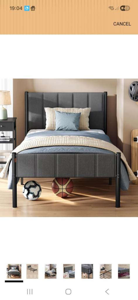 Brand New Single Grey Fabric Bed Frame – Boxed