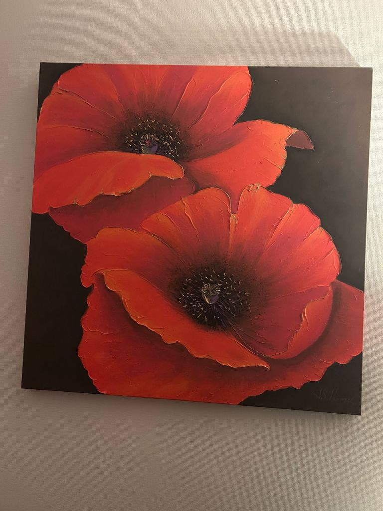 Striking Red Poppy Canvas Wall Art - Good Condition