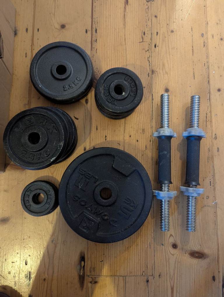  Dumbbell Set with Various Weight Plates – Good Condition