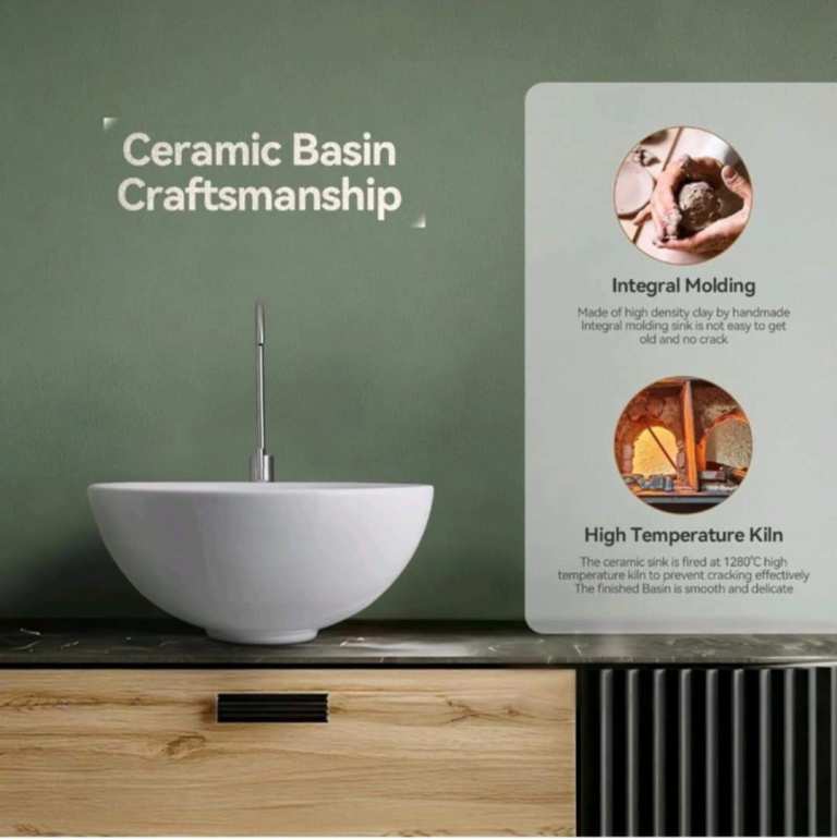 Warmiehomy Countertop Bathroom Ceramic Sink,Round Bowl Ceramic Basin 
