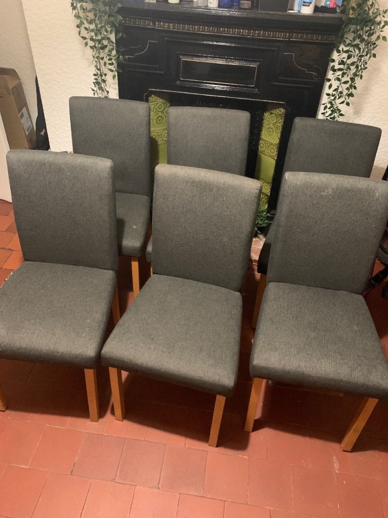 **FREE** Set of 6 Grey Fabric Dining Chairs – Good Condition