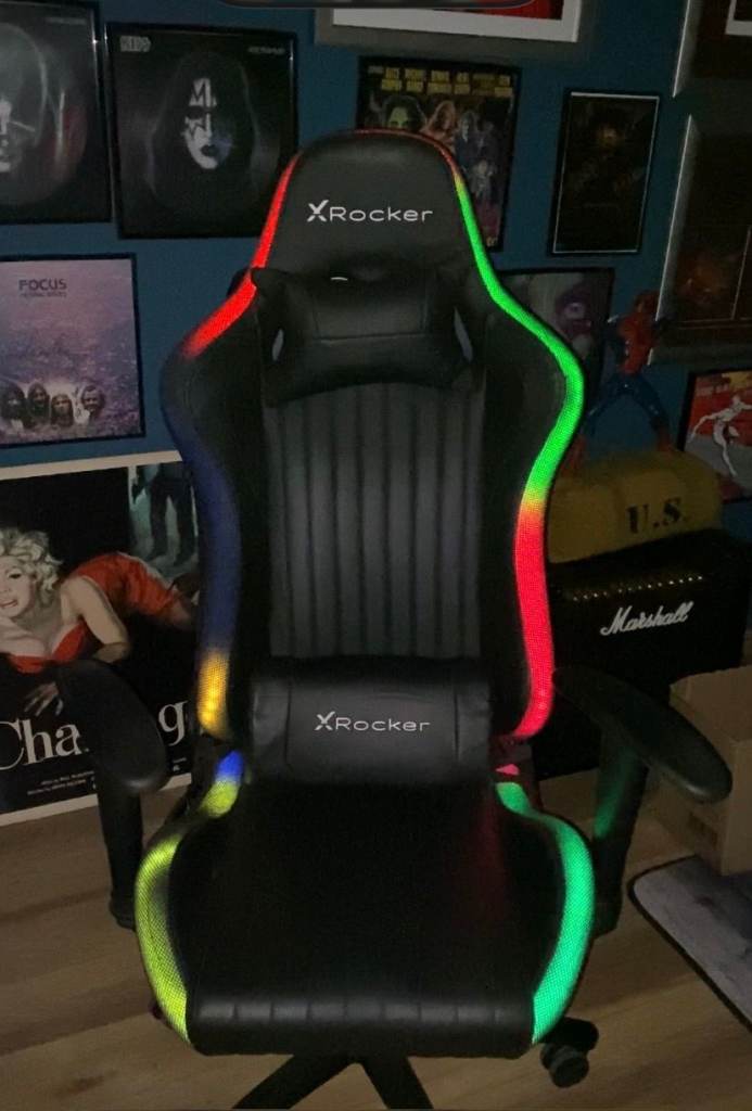 X Rocker Gaming Chair with revolving LED lighting