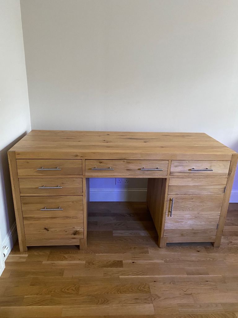 Double pedestal oak desk