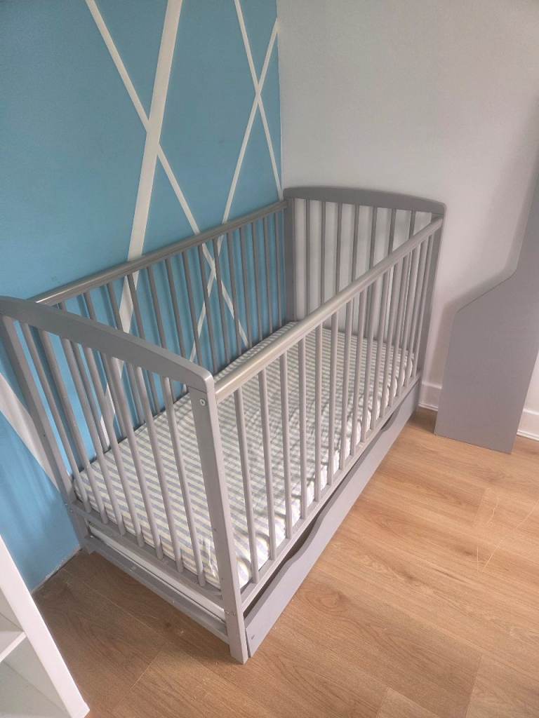 Grey Baby Cot Bed with Storage Drawer – As Good As New