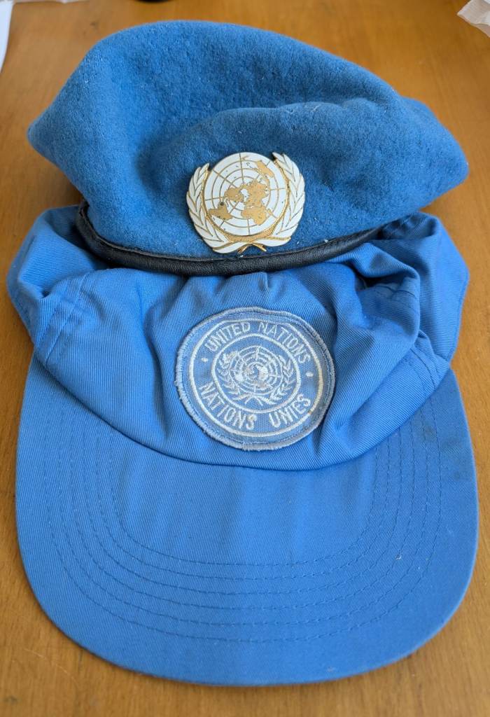 image for Vintage 1990's UN Baseball Cap & UN Blue Beret(mothed) Size 6 1/4 + Metal Badge 
