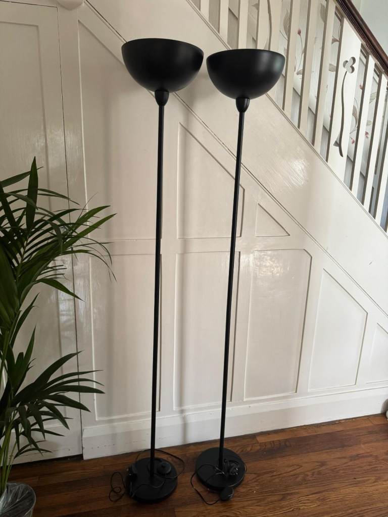 2x Matt Black Uplighter Floor Lamp Bowl Shaped Shade-Can be sold separately.