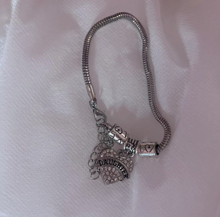 Silver  Charm Bracelet with 'Daughter' Heart
