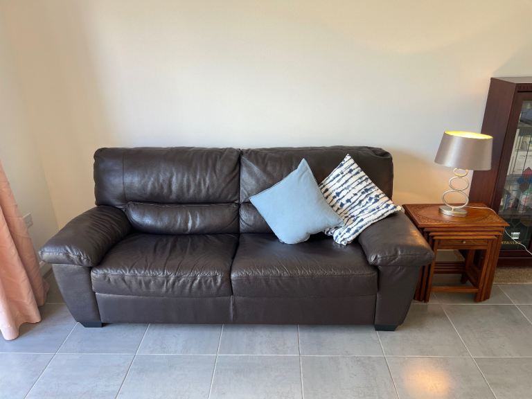 Free Brown Leather 2-Seater Sofa – Good Condition