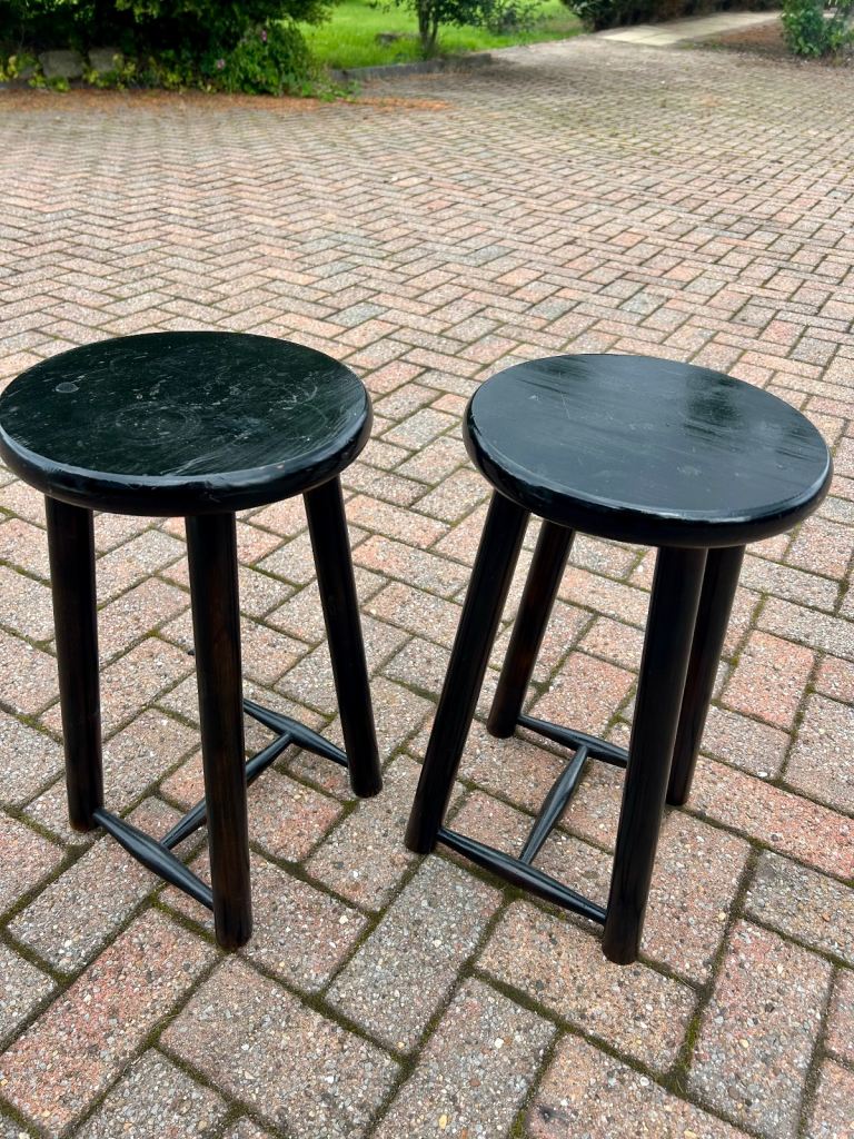  Pair of Black Wooden Stools – Minimalist & Versatile