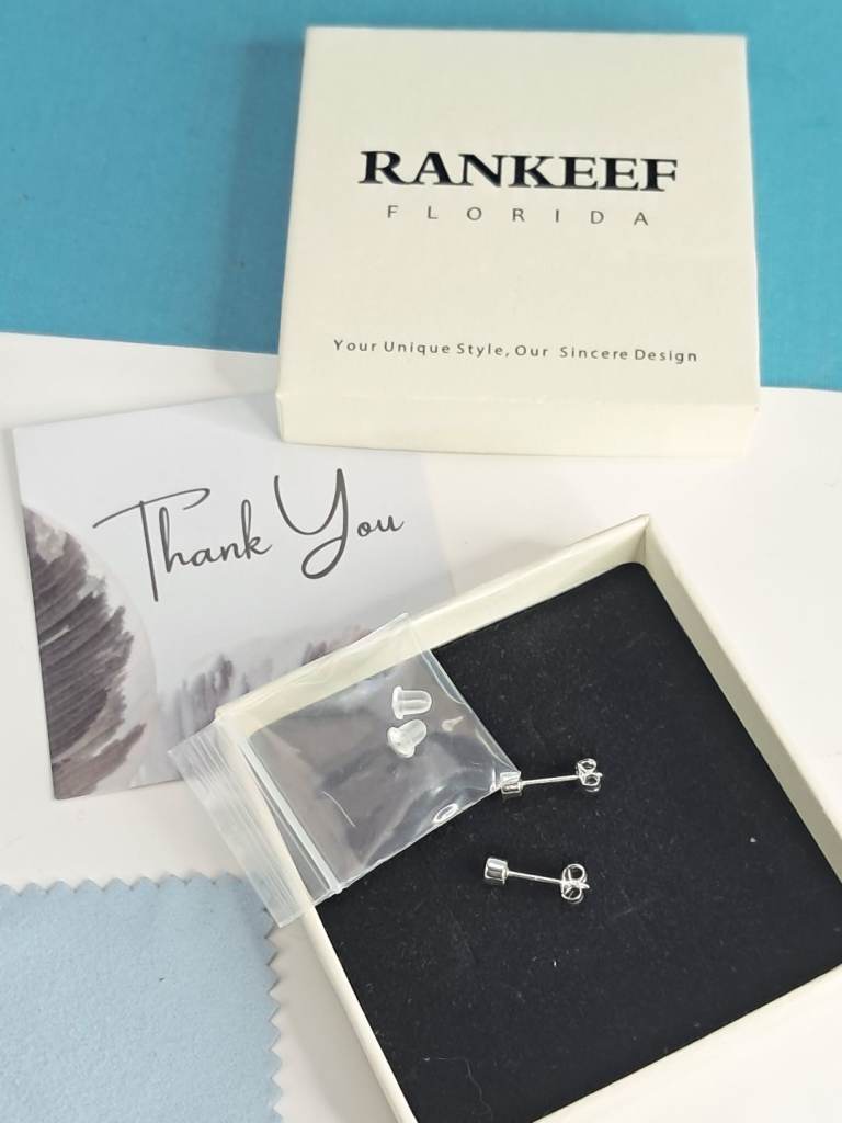 Brand new Rankeef brand stud earrings are 925 silver jewelry with cubic zirconia stones. 