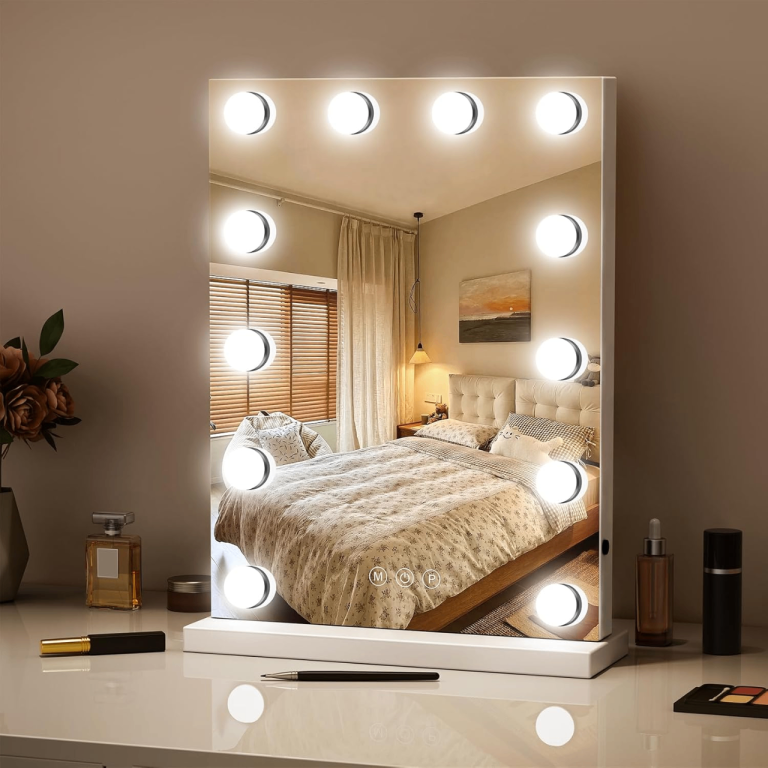 30*48cm LED Lighted Vanity Mirror with 12 Dimmable Bulbs, 3 Color Modes, Touch Screen Control