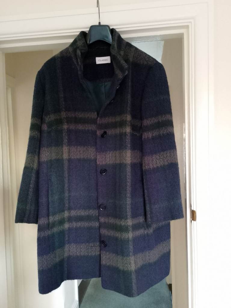 Classic Chequered Wool Coat UK 16