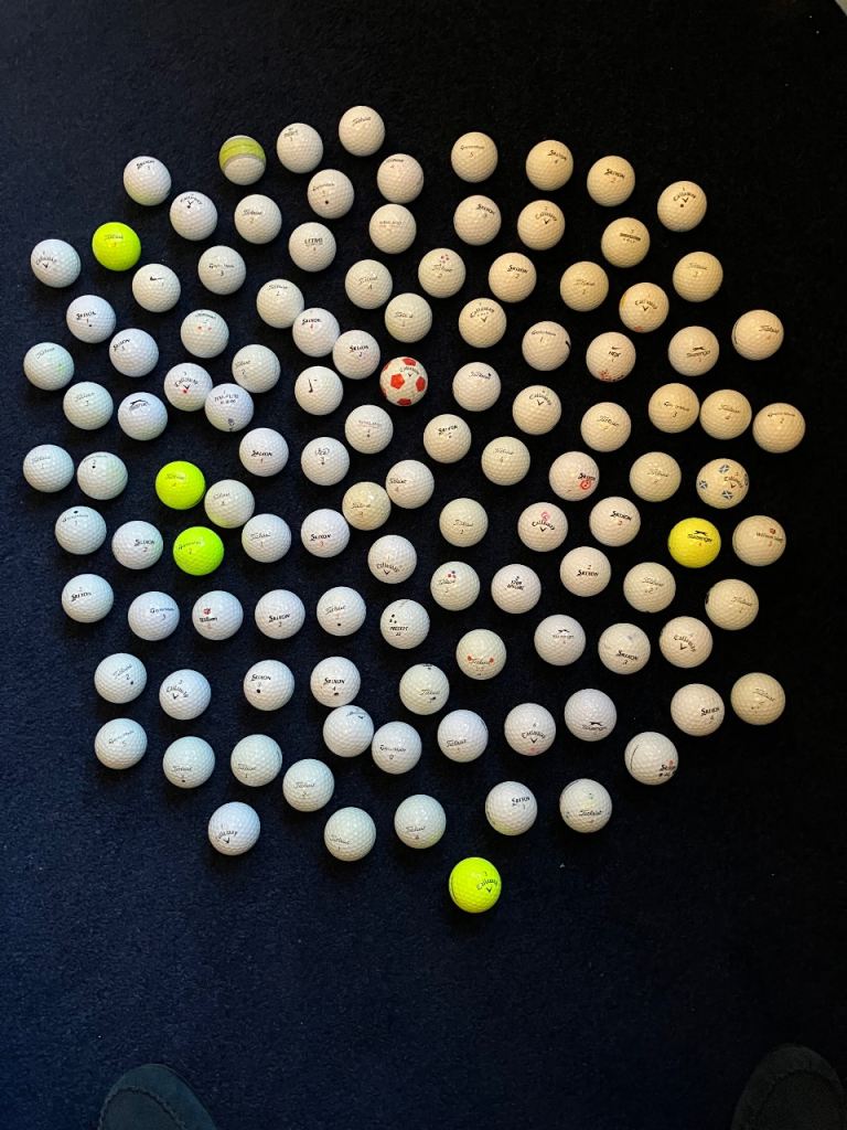 Used golf balls for practice or winter golf