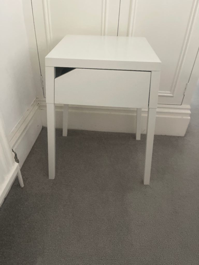 White Bedside Table with Drawer - New Condition