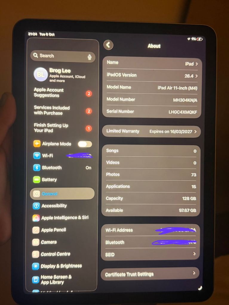 Apple iPad Air 11-inch (M4) 128GB – Black, Good Condition