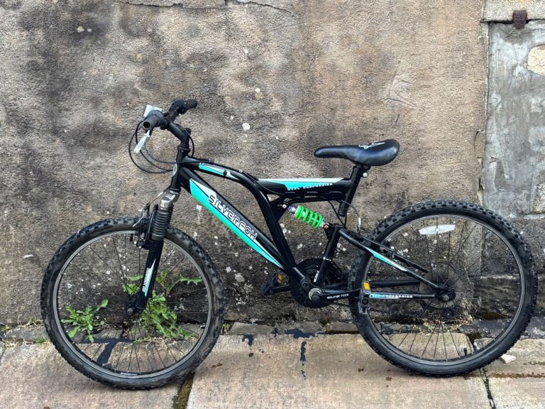 Dual Suspension Mountain Bike – Black and Turquoise, Fair Condition