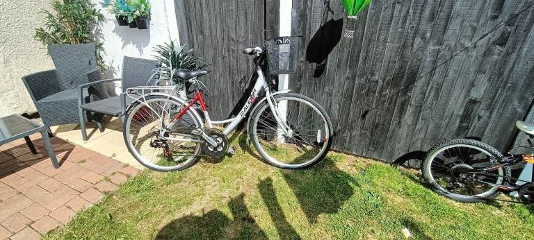 Raleigh Bicycle - Light Grey and Red Ladies' Bike with Basket