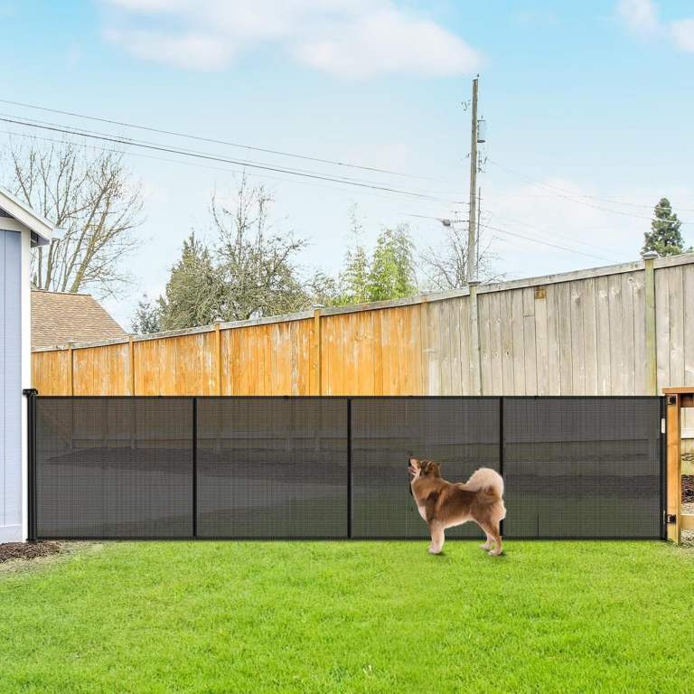 Retractable Reinforced 42" Tall Dog Gate, 155" Extra Long Baby Gate with Support Rods