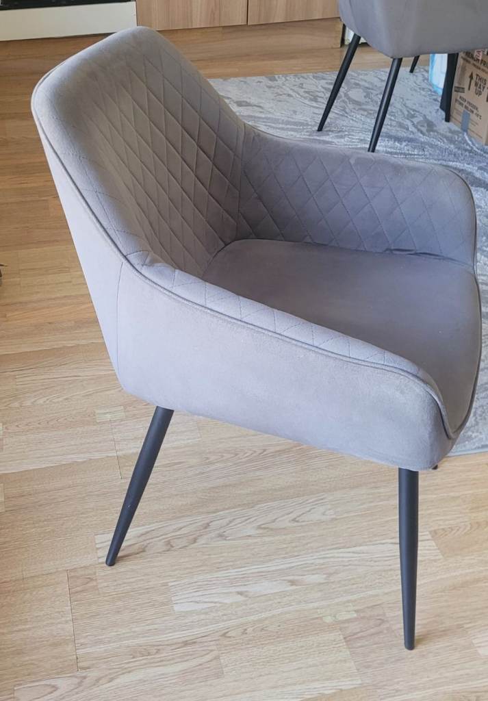 Stylish Grey Fabric Dining Chair with Black Legs