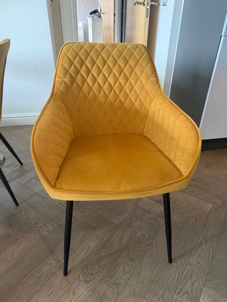 Set of 4 Next Hamilton Quilted Velvet Dining Chairs – Ochre Yellow