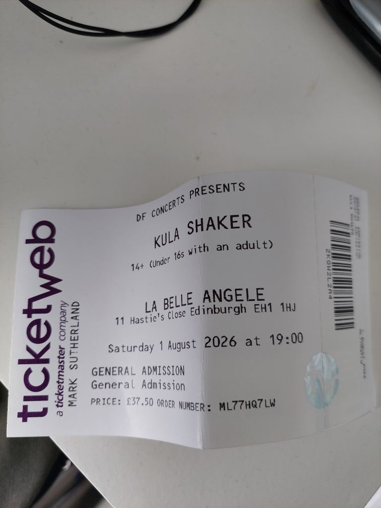 Kula Shaker Concert Ticket - Edinburgh 1st Aug