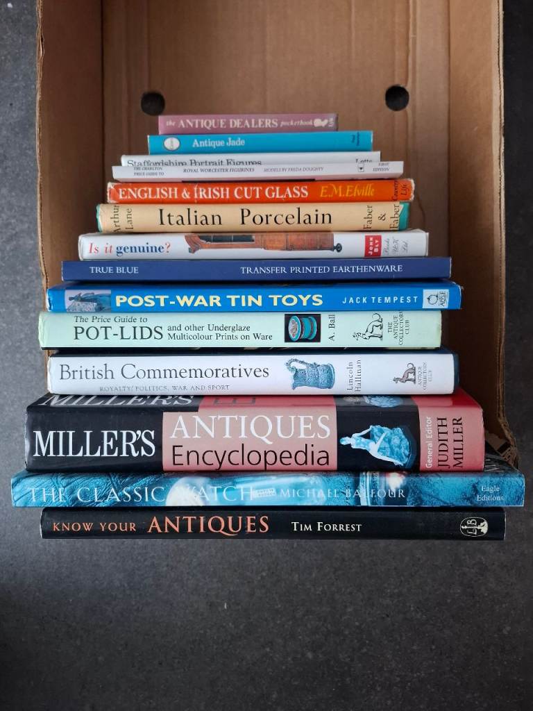 14x ANTIQUES Reference/Collection Books : inc. Watches/Pot-Lids/Jade/Tin Toys/Cut Glass