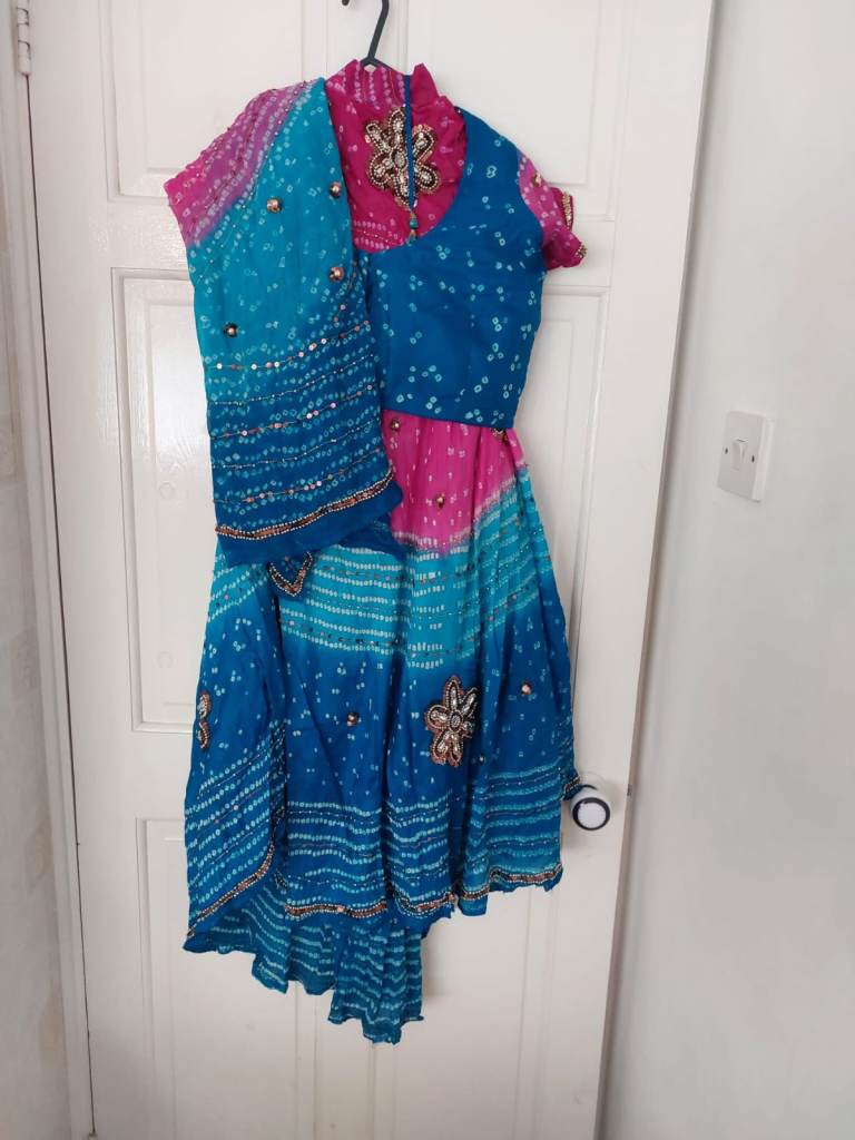 Girls Traditional Indian Dress with Shawl – Multicoloured, Good Condition