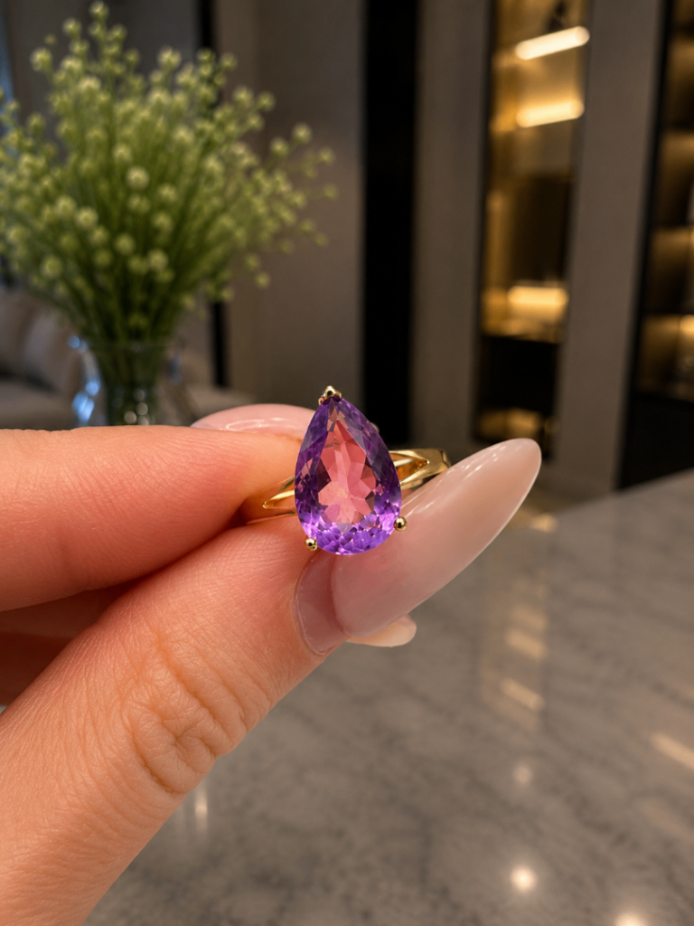 Fine 9ct Yellow Gold Solitaire Amethyst Engagement Ring