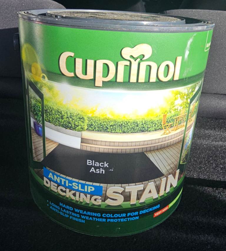 Two NEW Cuprinol Anti-Slip Decking Stain Tins – Black Ash, 2.5L Each
