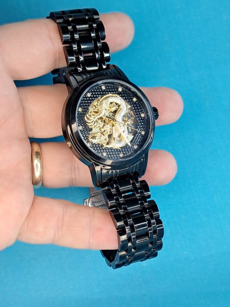 Men's Watch,Stainless Steel,black&gold colour. Waterproof.Automatic Mechanical Dragon Watch.