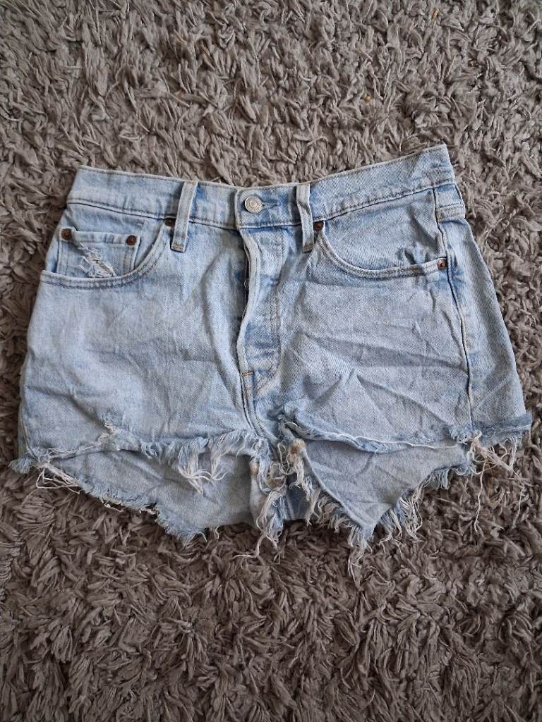 Levi's 501 Cut Off Denim Shorts - Bleach Wash - UK 10