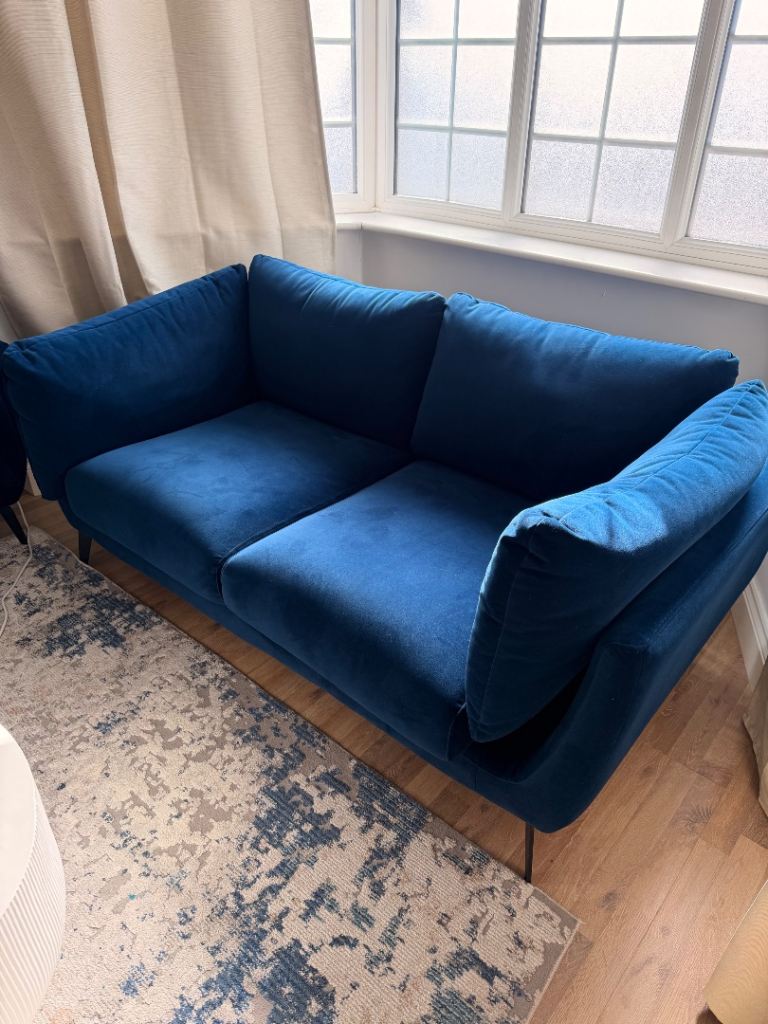 Barker & Stonehouse Boone Velvet Sofas (2x) – Navy Blue – Excellent Condition