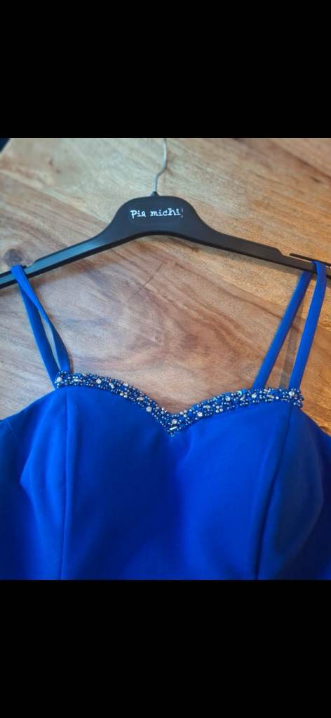 Blue Occasion Dress with Embellished Neckline