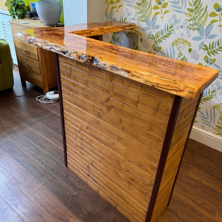 Rustic Live Edge Wood Bar Counter – Custom Made